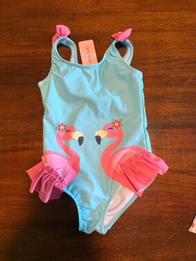 Girls Flamingo One-Piece Swimsuit - Pink & Aqua
